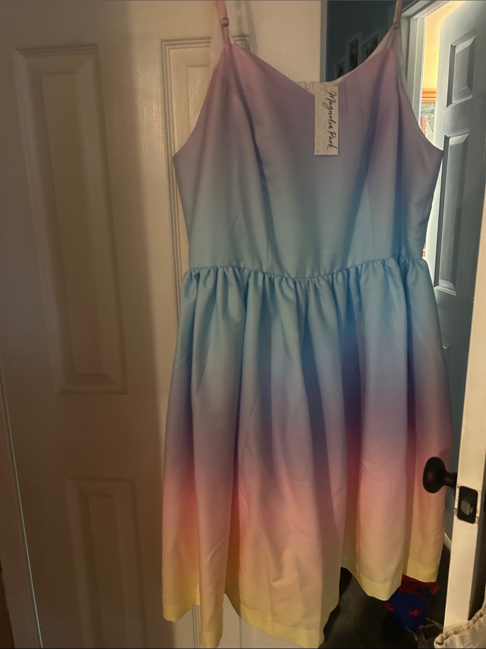 Pastel Ombre Midi Dress in Blue, Pink & Yellow
